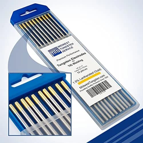 Midwest Tungsten Service Gold 1/8" TIG Tungsten Electrodes 10-Pack | Reliable Arc-Striking & Low Burn-Off thumbnail 1