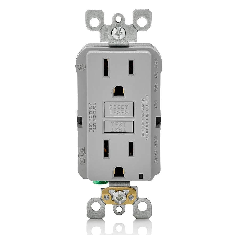 Leviton GFCI Outlet 15 Amp White 125V (4.59 cm L x 7.79 cm W x 12.09 cm H) | Self-Testing Ground Fault Protection — Gray