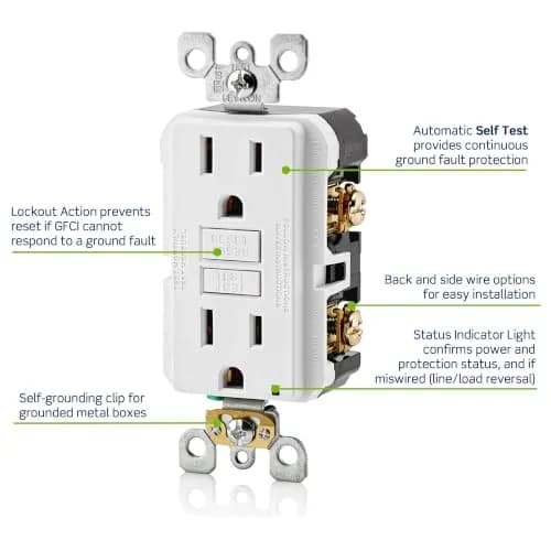 Leviton GFCI Outlet 15 Amp Self Test Non Tamper-Resistant GFNT1-GY Gray | Safety First Electrical Outlet thumbnail 4