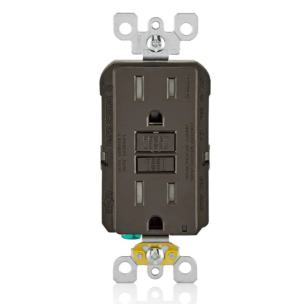 Leviton GFCI Outlet 15 Amp White 125V (4.59 cm L x 7.79 cm W x 12.09 cm H) | Self-Testing Ground Fault Protection — Brown