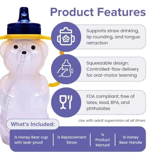 TalkTools Honey Bear Straw Cup with Handle, 7oz (207ml) | Feeding Experts Recommend for Babies 4+ Months thumbnail 3