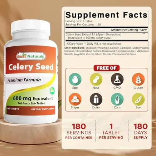 Best Naturals Celery Seed 600 Mg Tablet, 180 Count | Supports Inflammation & Wellness thumbnail 2