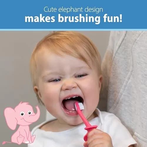 Dr. Brown's Infant-to-Toddler Toothbrush and Toothpaste Set, Pink Elephant, 2 Count (Pack of 1) | BPA-Free & Fluoride-Free Oral Care thumbnail 8