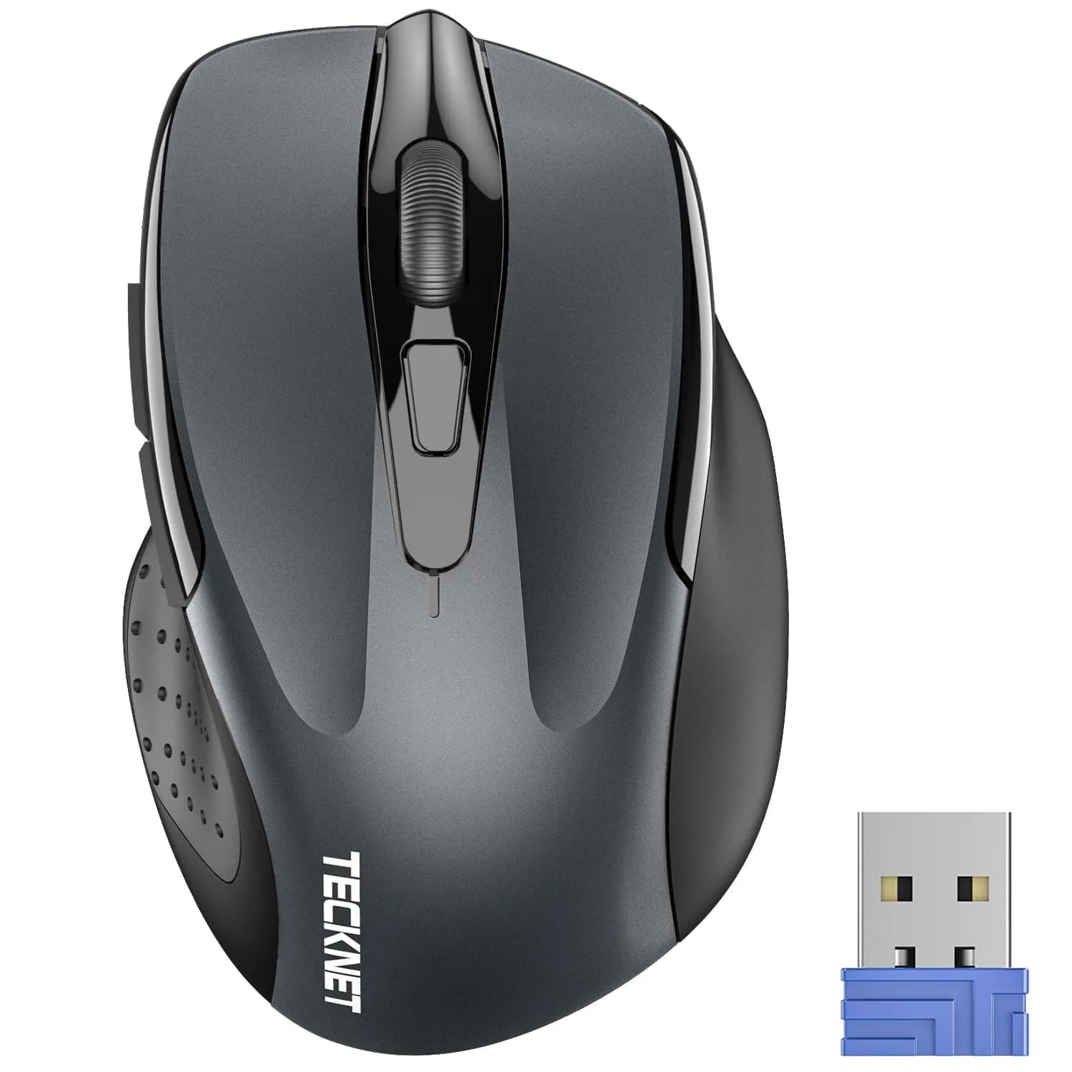 TECKNET M003 Wireless Ergonomic Computer Mouse - Grey, 2600 DPI, 2.4G