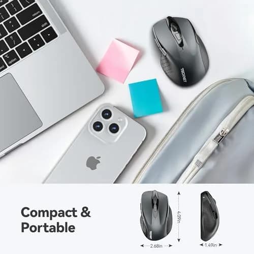 TECKNET M003 Wireless Ergonomic Computer Mouse - Grey, 2600 DPI, 2.4G thumbnail 2