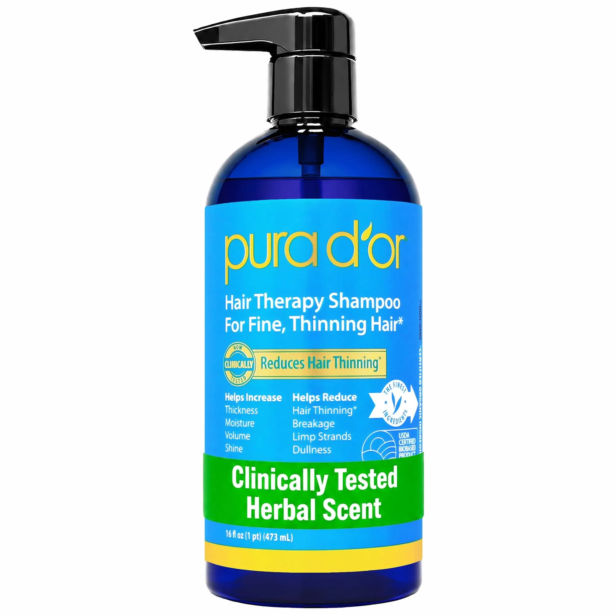 PURA D'OR Hair Thinning Therapy Biotin Shampoo Original Scent 473ml (16 Fl Oz) | Clinically Tested for Thicker Hair