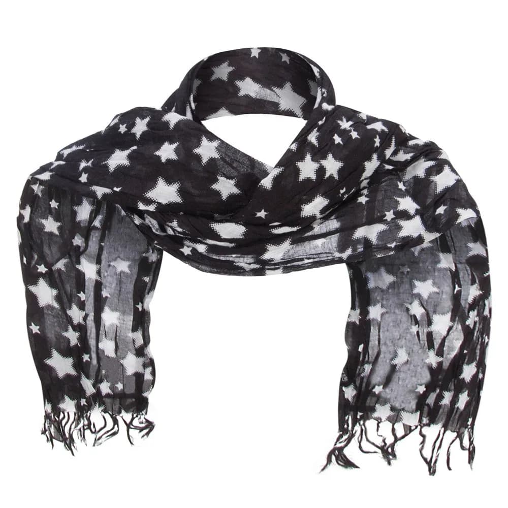Hatiya Cotton Scarf with Stars - Black | Stylish, Soft, Summer Accessory - main product image