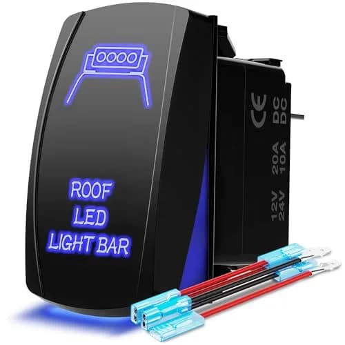 MICTUNING Blue 5-Pin Rocker Switch 20A 12V | SPST On-Off with Jumper Wires & LED Illumination thumbnail 1
