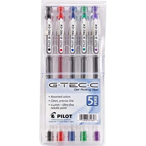 Pilot G-Tec-C4 Ultra Assorted Colors 0.4MM Rollerball Pen Pack of 5 | Precise Fine Line for Writing thumbnail 1