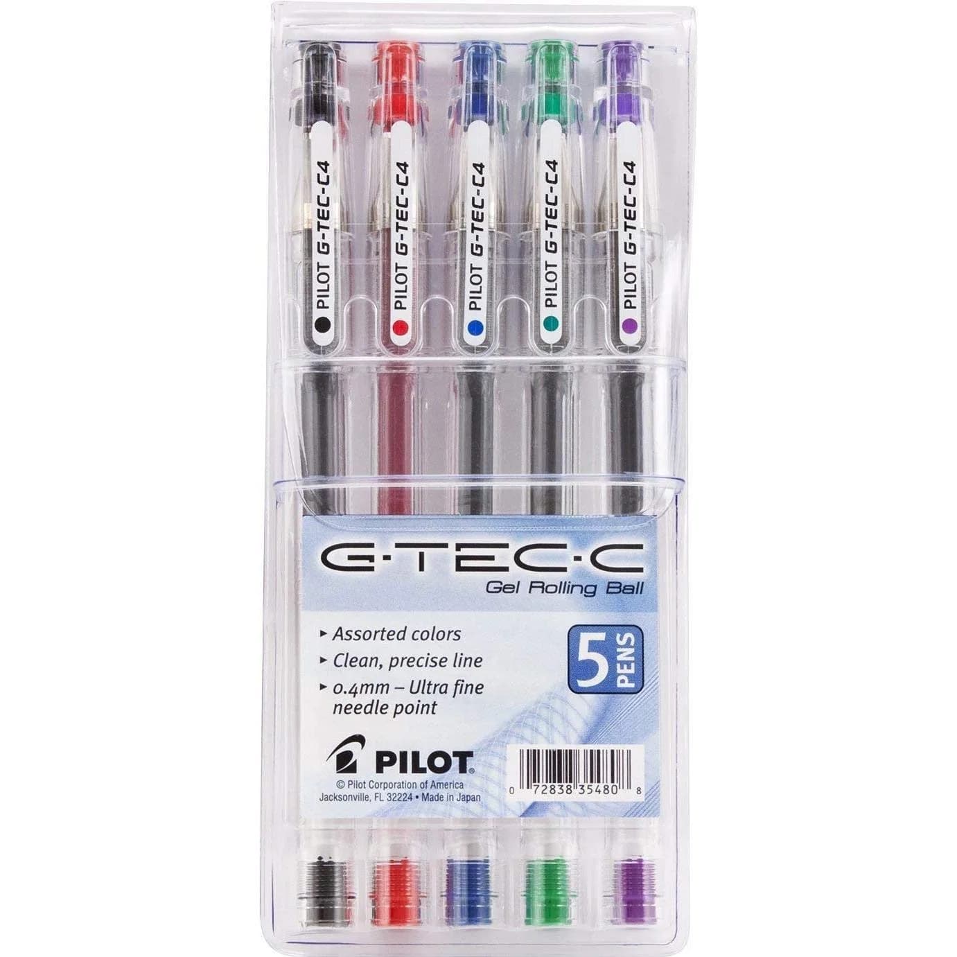 Pilot G-Tec-C4 Ultra Assorted Colors 0.4MM Rollerball Pen Pack of 5 | Precise Fine Line for Writing