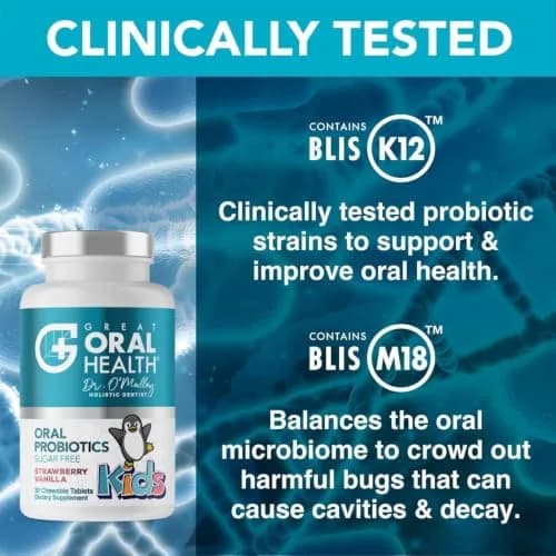 Great Oral Health Strawberry Vanilla Oral Probiotics 30 Chewable Tablets | Dentist Formulated for Kids thumbnail 4