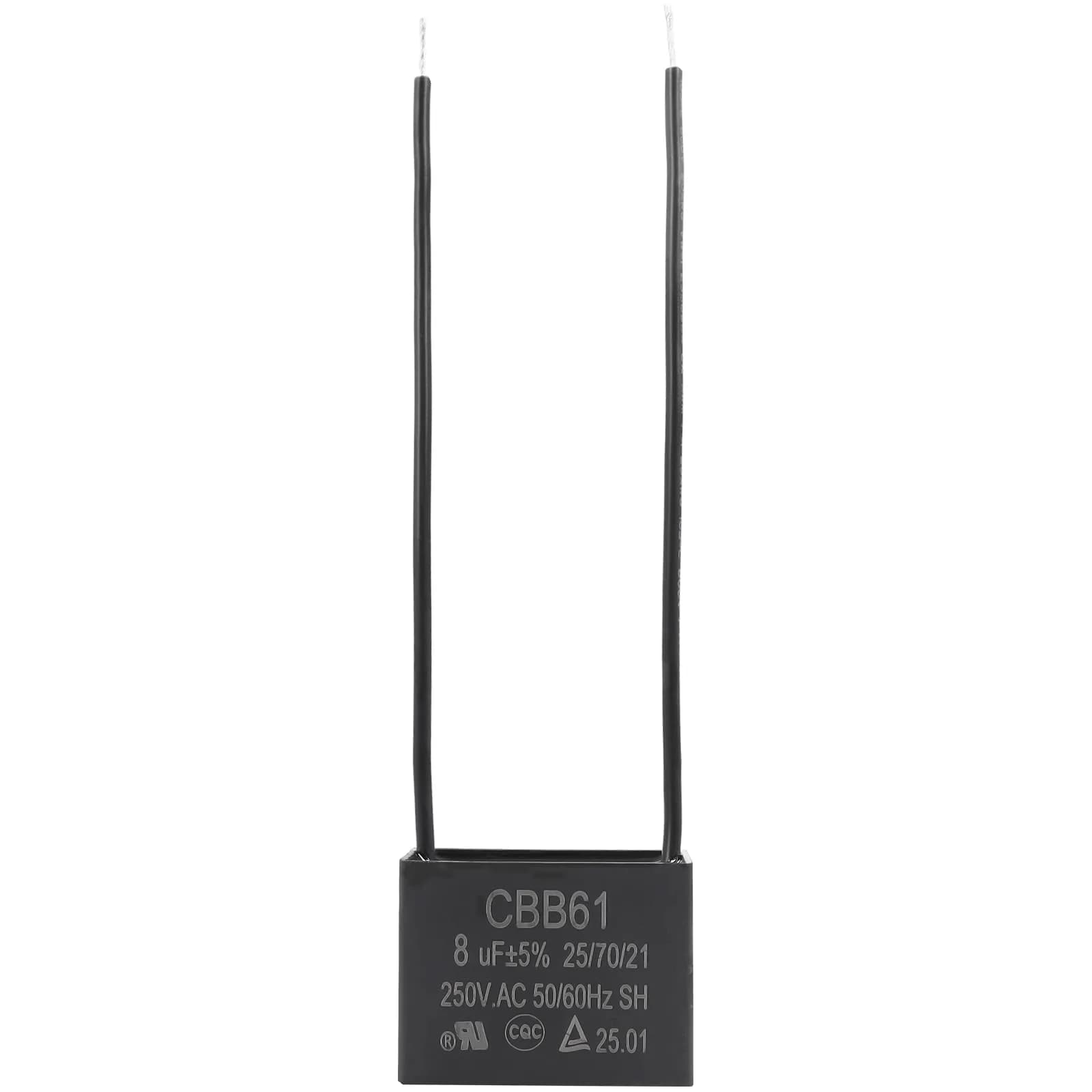 Podoy CBB61 Ceiling Fan Capacitor 8uF 250VAC 2-Wire | UL Listed for Safety