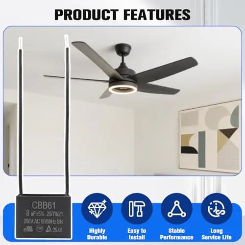 Podoy CBB61 Ceiling Fan Capacitor 8uF 250VAC 2-Wire | UL Listed for Safety thumbnail 5