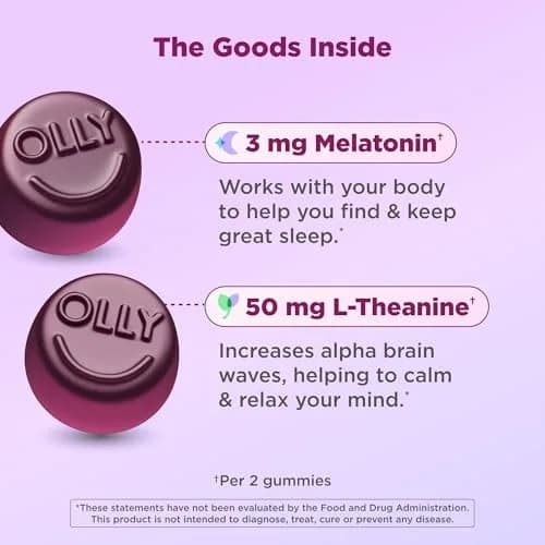 OLLY Sleep Gummies for Adults, 50 Count | Blackberry Zen, 3mg Melatonin, L-Theanine, Gluten Free thumbnail 6