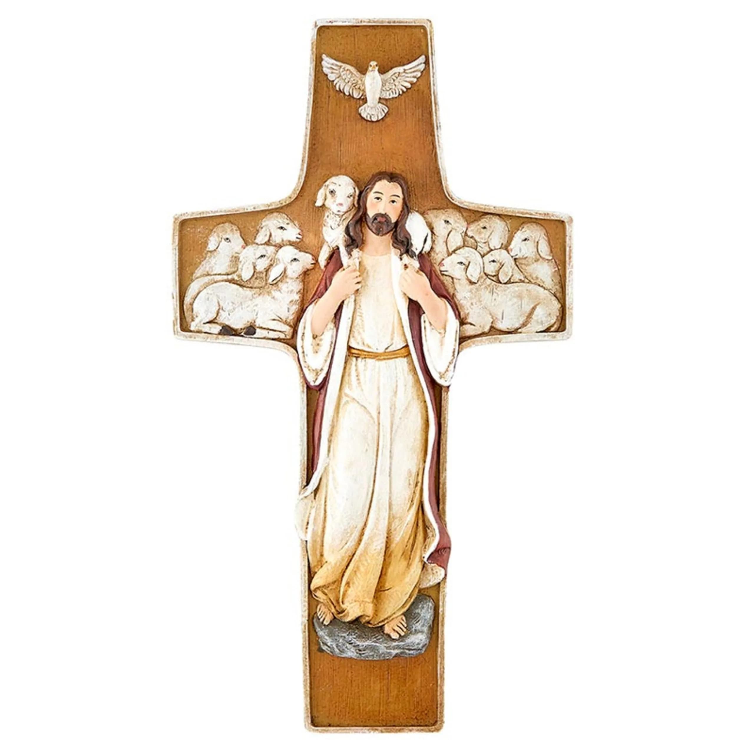 Christian Brands San Giovanni Collection Resin Wall Cross | Good Shepherd Design, 25cm (10") H - main product image