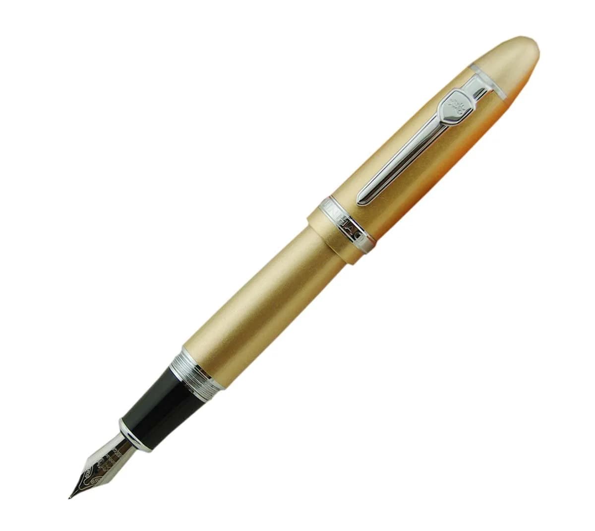 Lanxivi Jinhao 159 Fountain Pen Medium Nib Orange Color Silver Trim Big Heavy with Converter (14.8cm / 5.8in, 50g / 1.76oz) — Champagne
