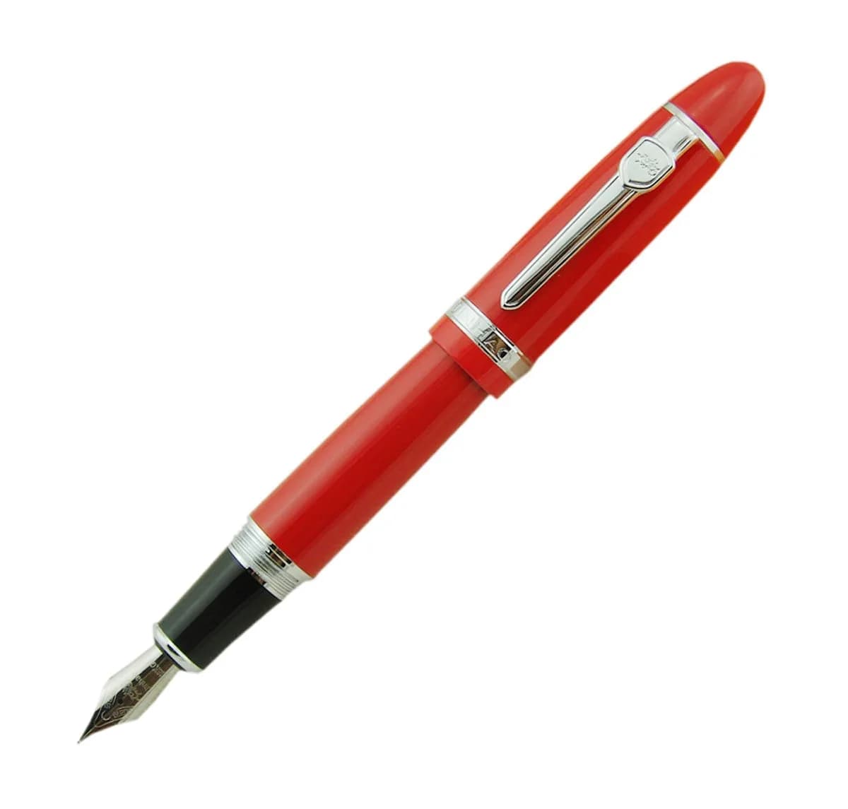 Lanxivi Jinhao 159 Fountain Pen Medium Nib Orange Color Silver Trim Big Heavy with Converter (14.8cm / 5.8in, 50g / 1.76oz) — Red