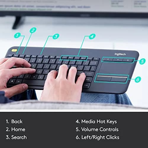 Logitech K400 Plus Wireless Touch TV Keyboard for PC-Connected TV | Long-lasting, Comfortable Control (70-120 chars) thumbnail 6