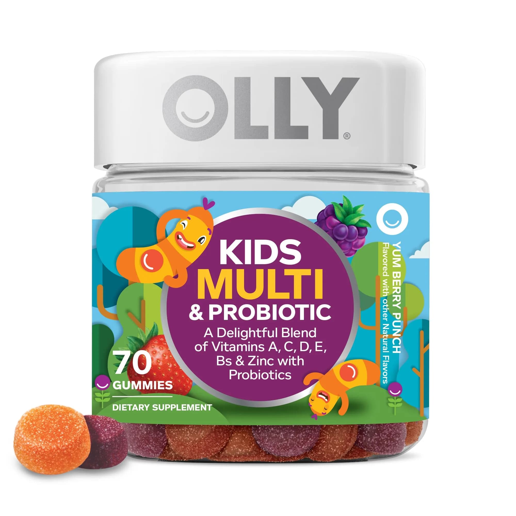 OLLY Kids Multivitamin & Probiotic Gummy, Blissful Berry, 70 Count (2.47 oz) | Digestive & Immune Support