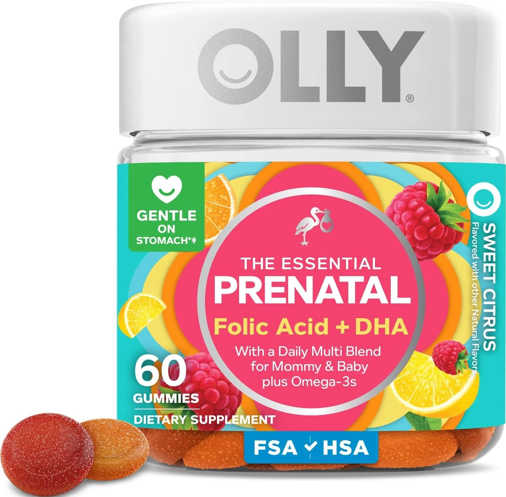 OLLY Prenatal Multivitamin Gummy with Folic Acid + DHA 60 Count | Supports Mommy & Baby Health