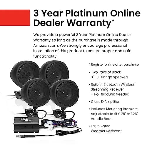 BOSS Audio Systems MCBK470B 3 Inch Motorcycle Speakers & Class D Amplifier | Weatherproof Bluetooth Sound System thumbnail 2