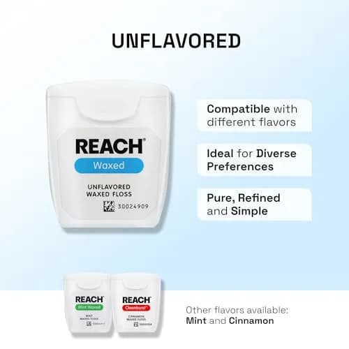 REACH Waxed Dental Floss Unflavored 990ft (165ft x 6) | Shred Resistant, PFAS-Free, Dentist Recommended thumbnail 7