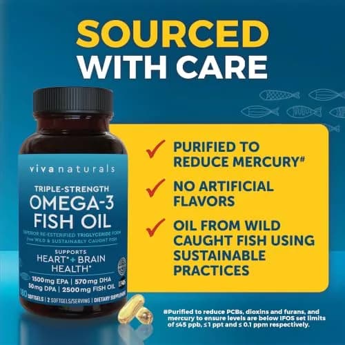 Viva Naturals Omega 3 Fish Oil Supplement 2500 mg | Supports Heart, Brain & Skin Health thumbnail 6
