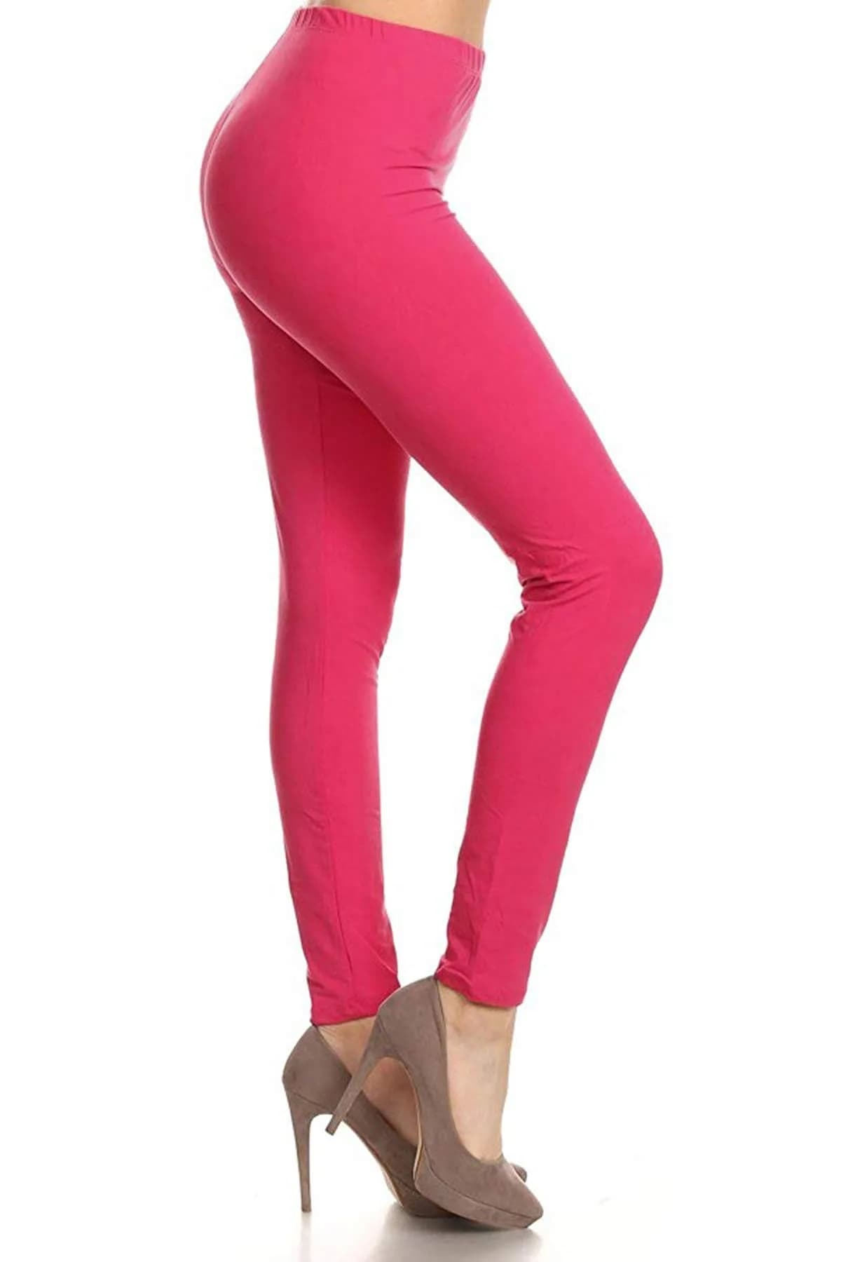 Leggings Depot Womens 1" Waistband High Waisted Solid Leggings Pants (Full Length, Mustard, One Size) — Fuchsia / Full Length / One Size
