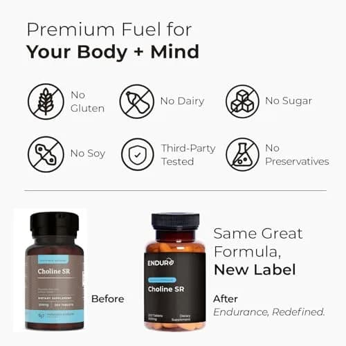 Endurance Products ENDUR Choline L(+) Bitartrate 300mg | Sustained Release, 200 Tablets for Brain & Prenatal Support thumbnail 3