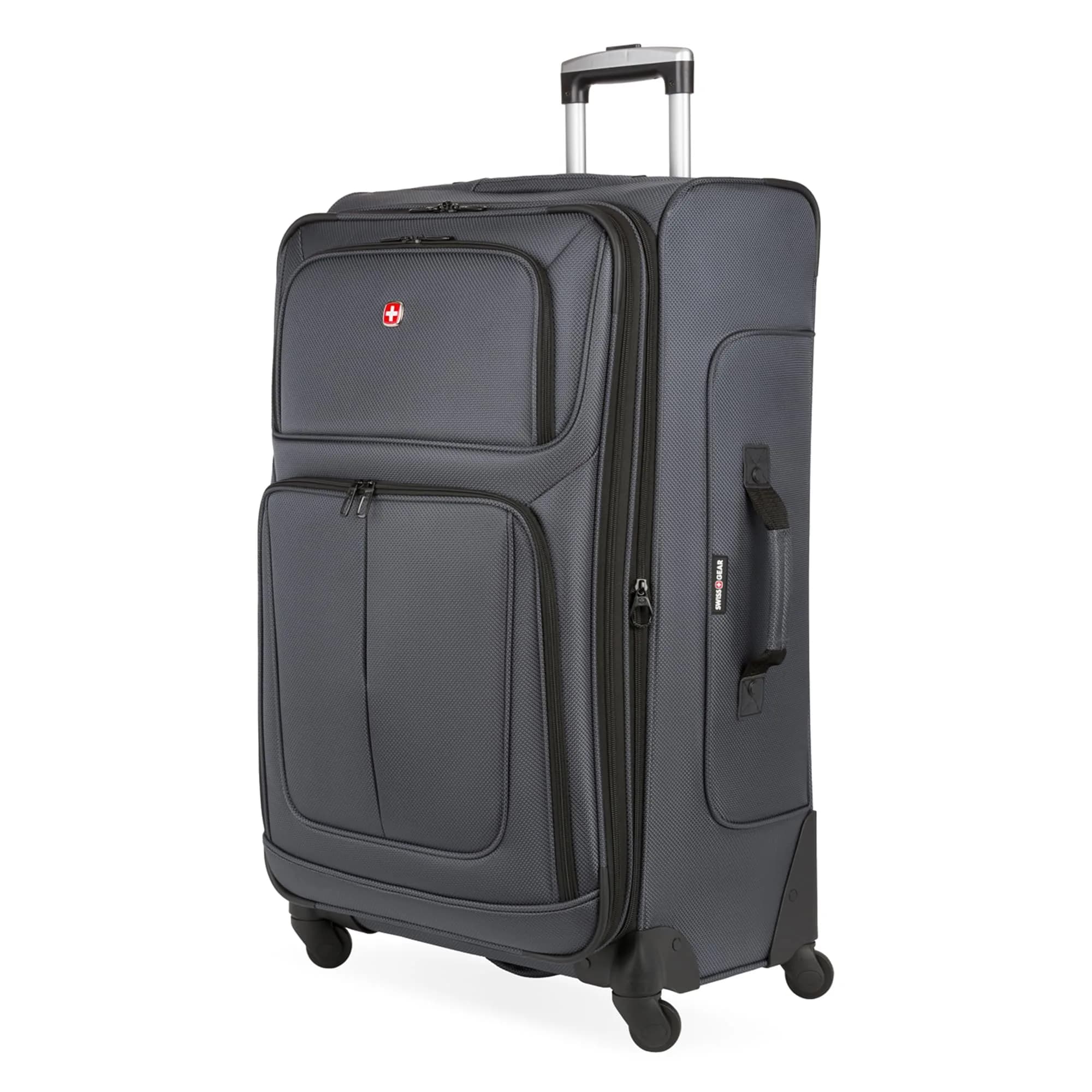 SwissGear Sion Softside Expandable Spinner Luggage Large Checked Grey | Durable Lightweight Travel Suitcase