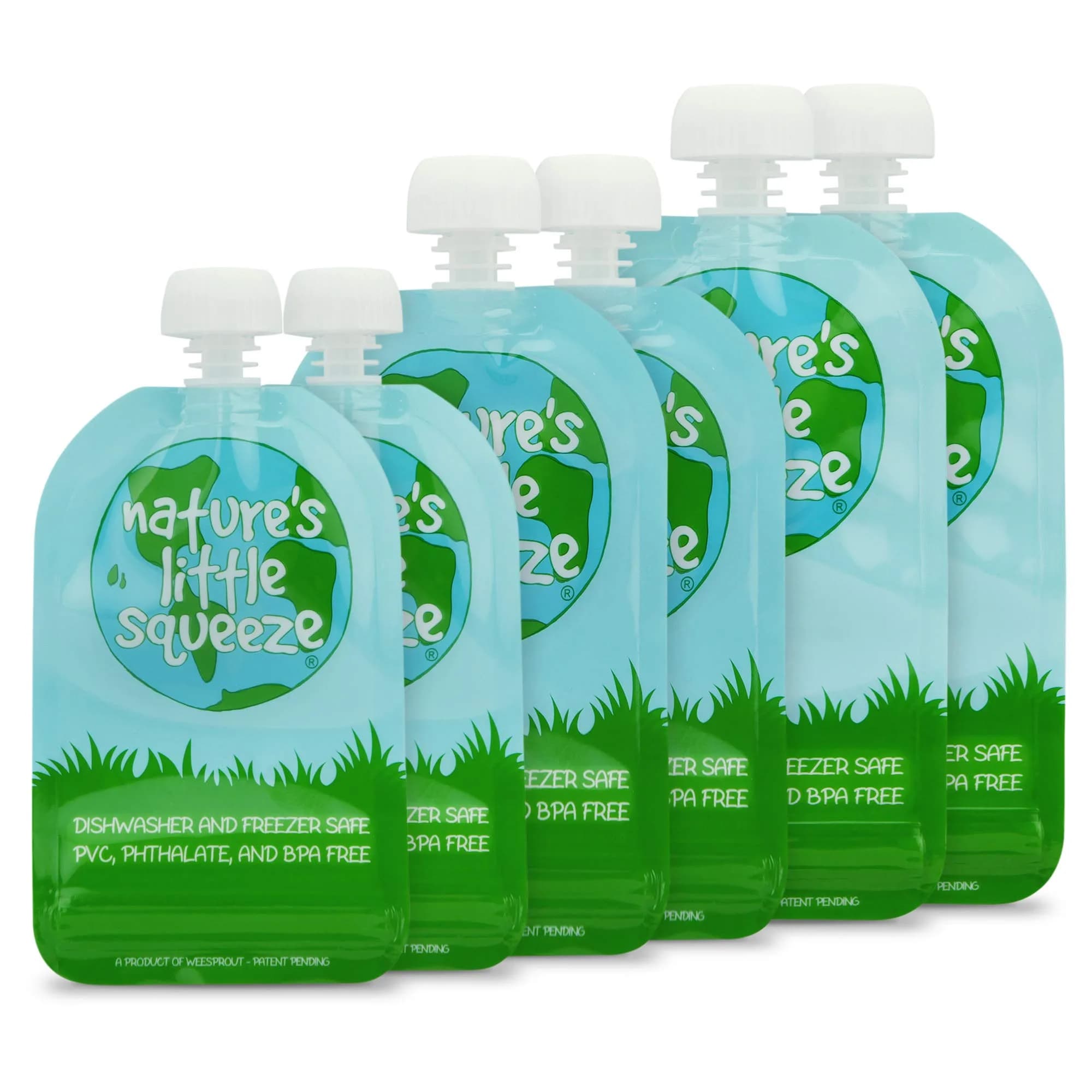 WeeSprout Double Zipper Reusable Food Pouches 7oz (Pack of 6, Variety) | Leakproof & Easy-Clean for Baby Food — Original