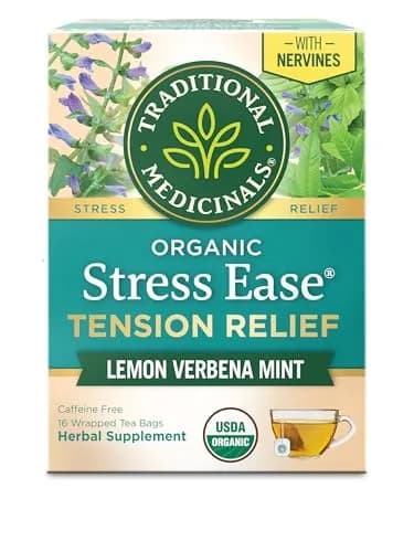 Traditional Medicinals Organic Stress Ease Tension Relief Lemon Verbena Mint Tea 16 Tea Bags | Supports Stress Relief thumbnail 1