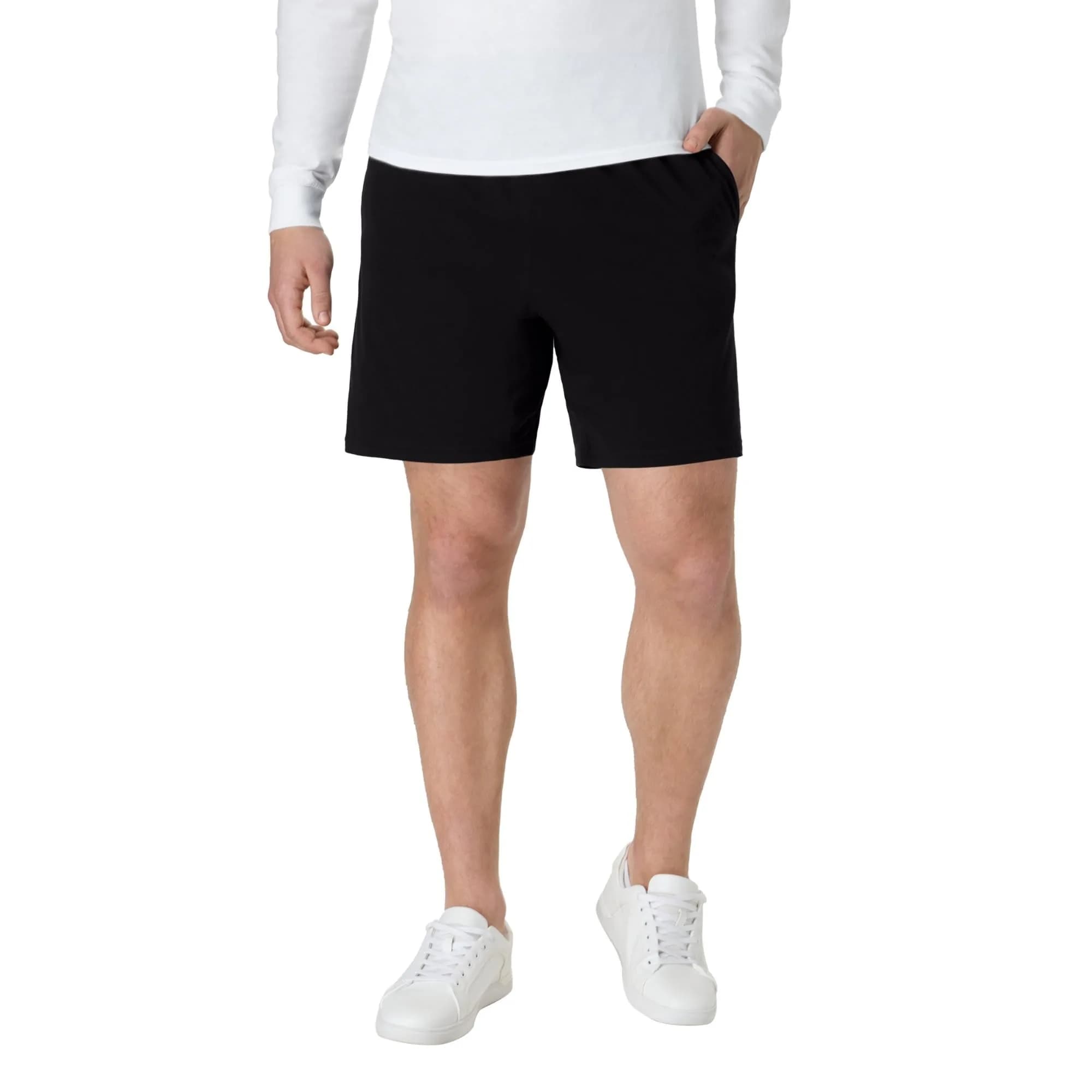 Hanes Men's Jersey Cotton Workout Shorts with Pockets, Black, 7.5" Inseam (XL)