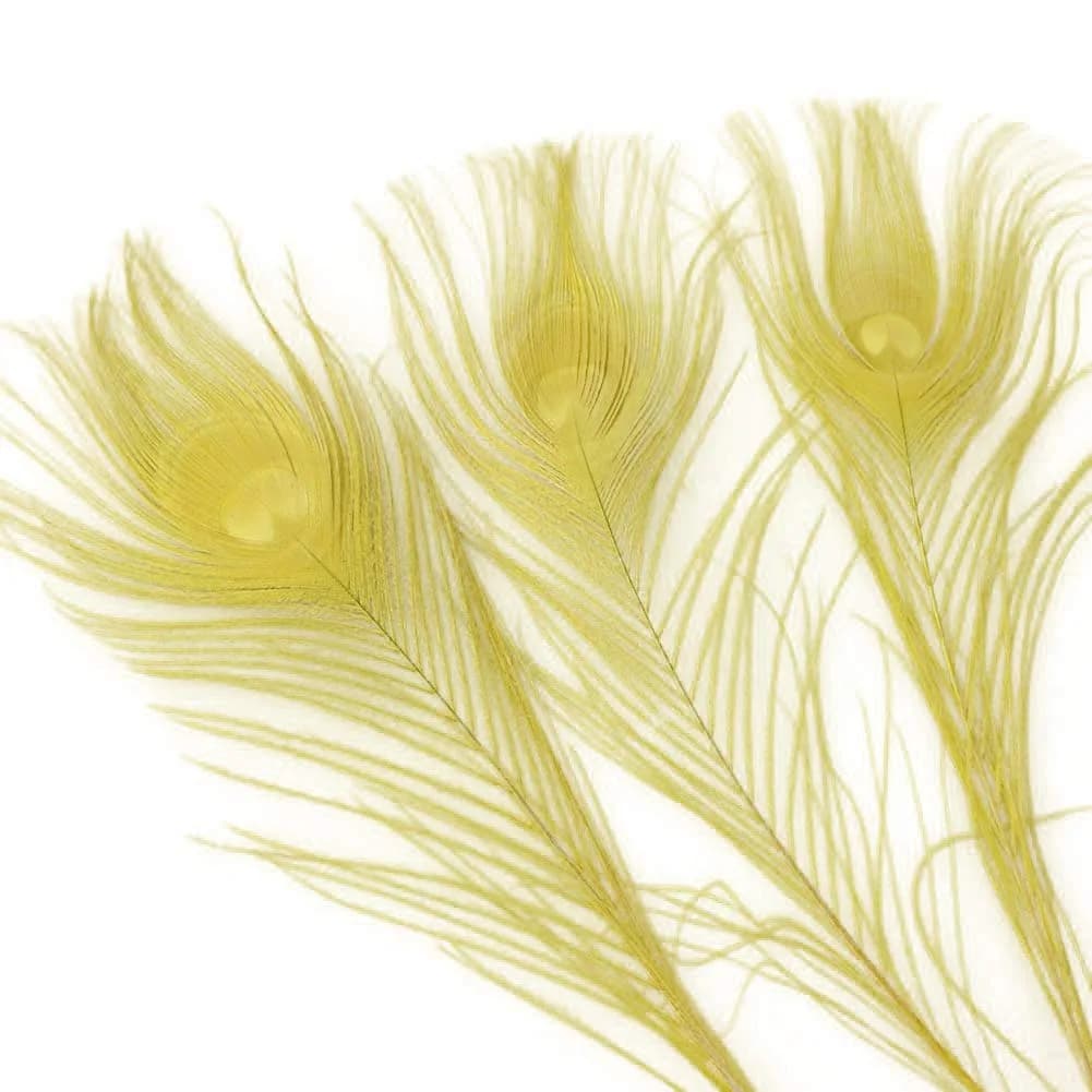 Shekyeon Natural Peacock Feathers, 10-12 Inch (25-30cm) Bleached Plume, Pack of 10 (Yellow) | Wedding & Table Centerpiece Craft Supply