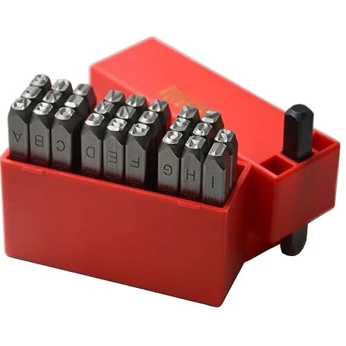 WKSTOOL Heavy Duty Steel Stamp Set 5mm (3/16 Inch) | 27-Piece Uppercase Alphabet, Number & Symbol Punch Kit for Metal Jewelry & Crypto Plates thumbnail 1