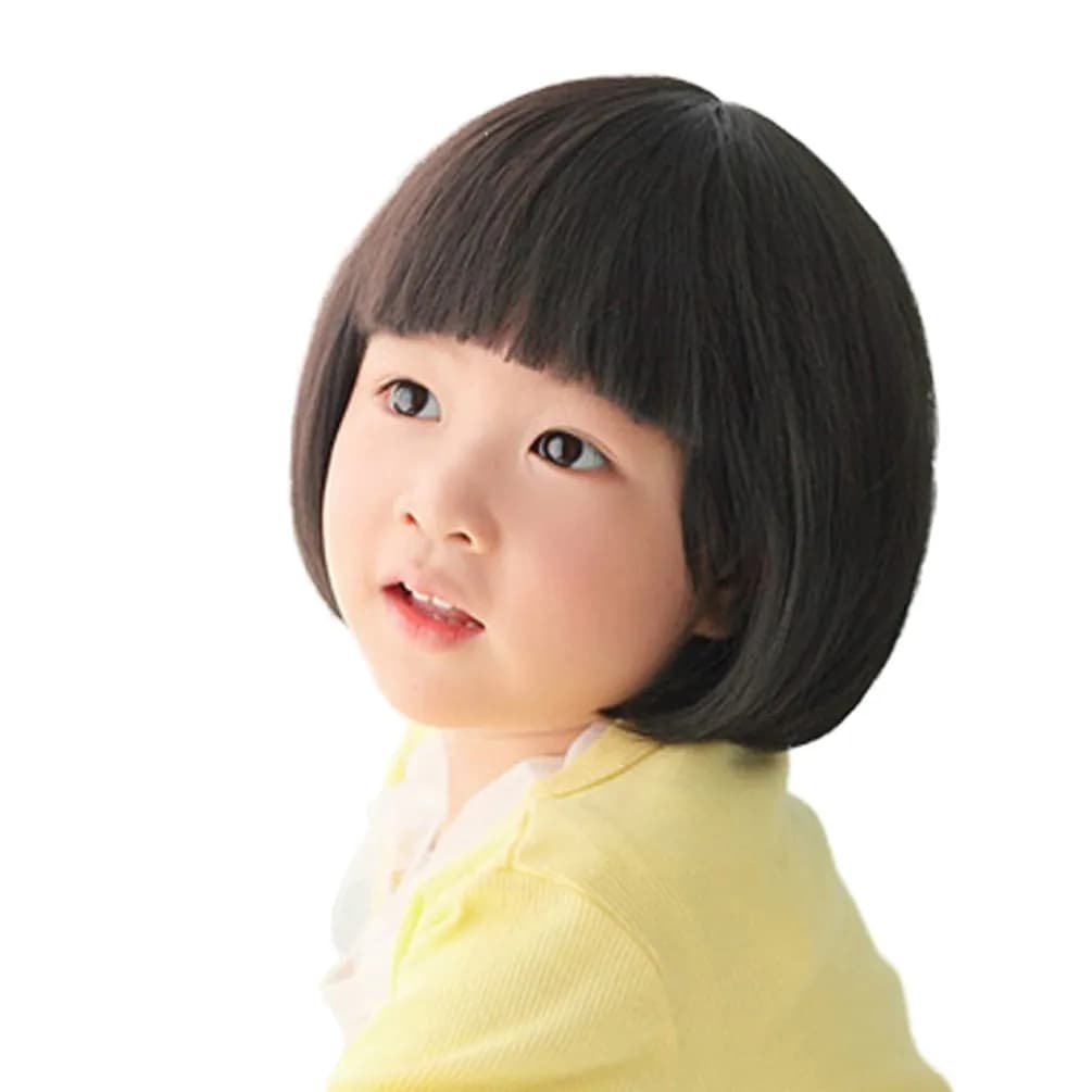 OMORFIEER Kids Black Straight Wigs | Adjustable Synthetic Cosplay Wig for Children (9.84x3.94x1.97 Inch) - main product image