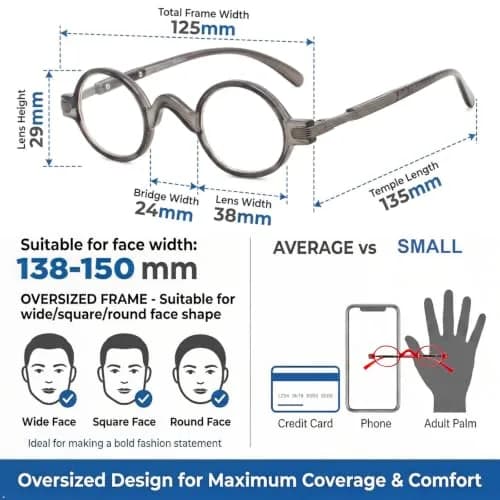 Eyekepper 0.75 Diopter Reading Glasses | Small Round Readers for Men & Women, 135mm Arm Length thumbnail 6