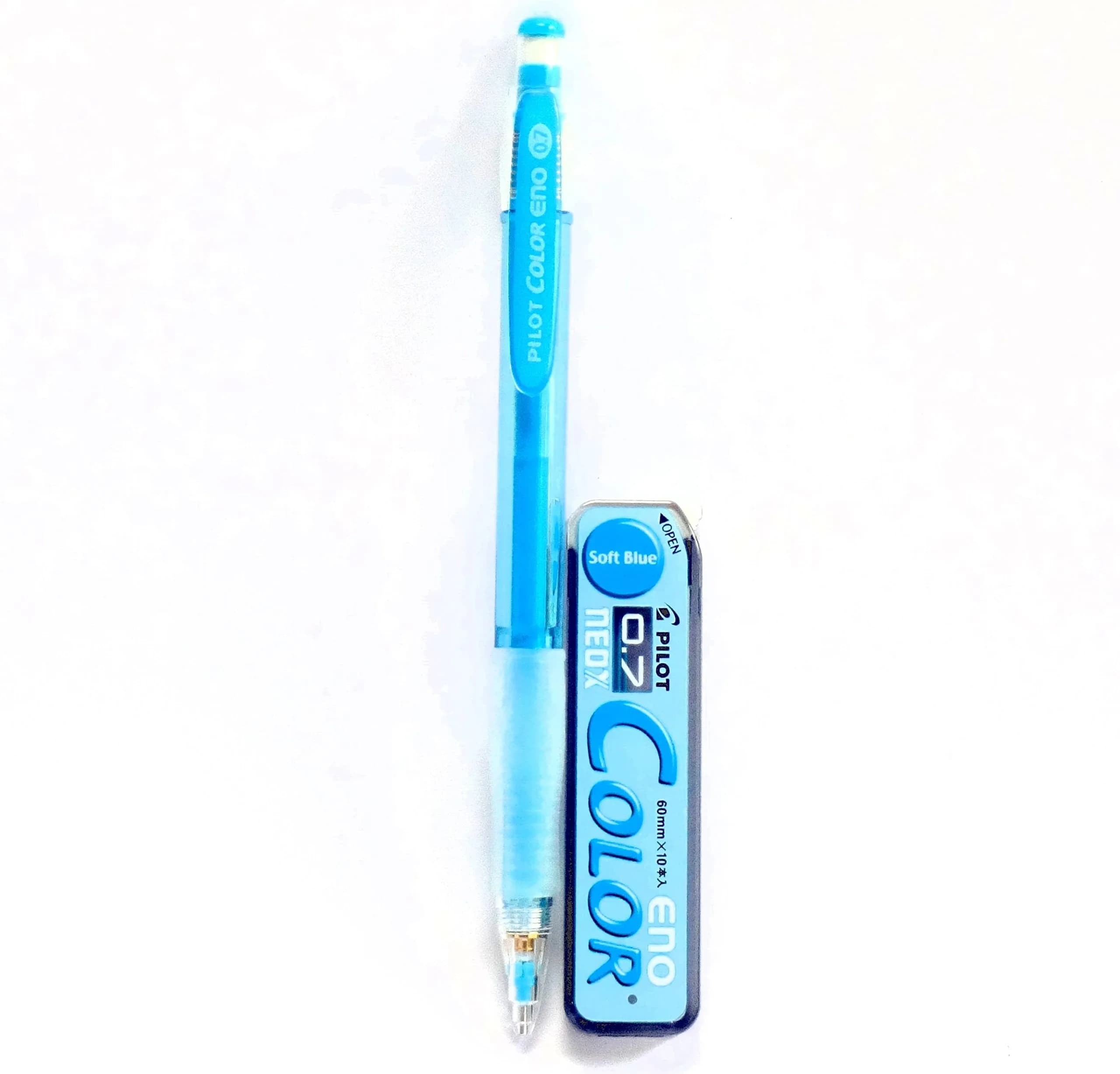Pilot Color Eno Soft Blue Set, 0.7mm Mechanical Pencil + Lead, 10 Leads | Smooth Blue Ink, Refillable, Japan Import