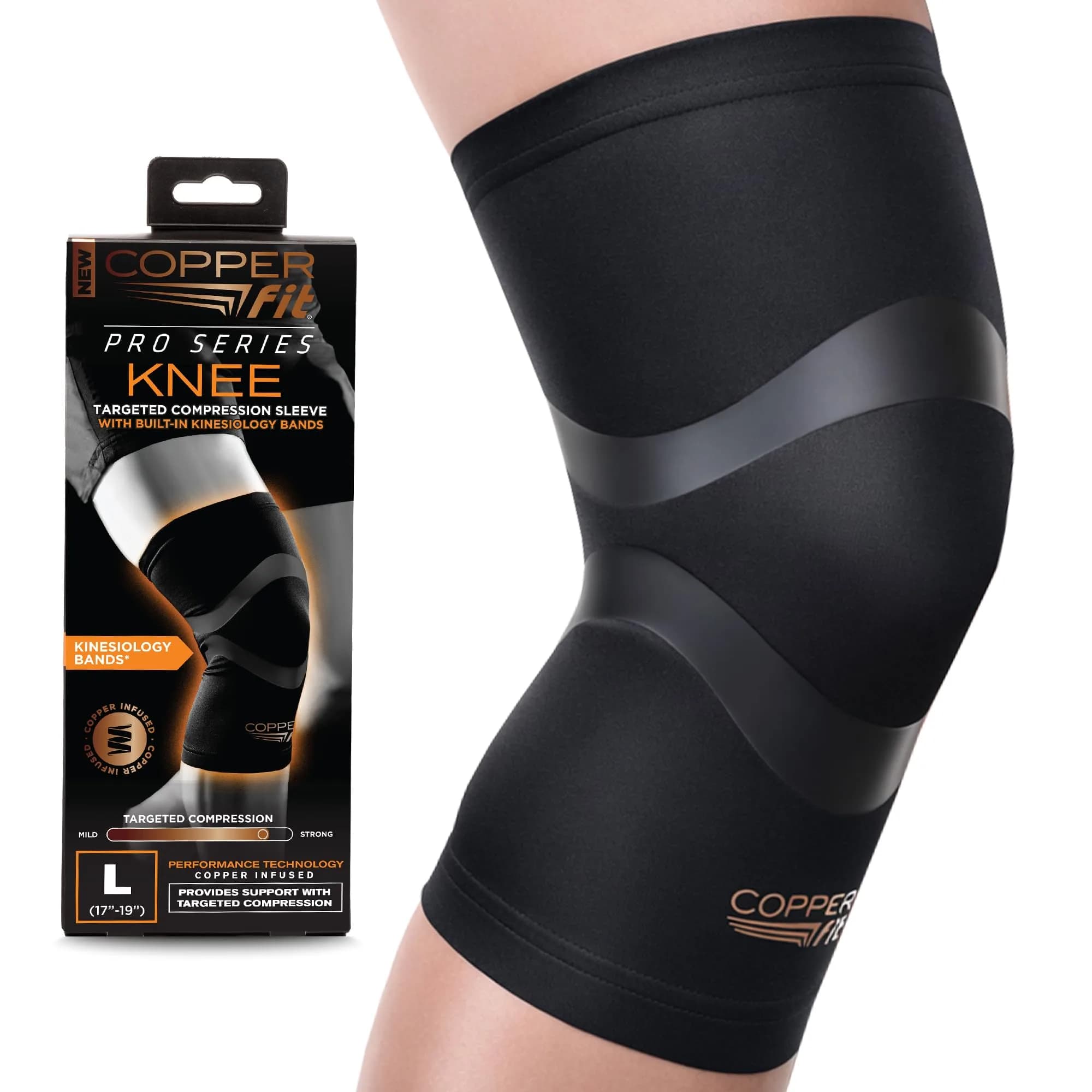 Copper Fit Pro Series Compression Knee Sleeve Brace for Athletic Recovery & Support 25.4 cm (10 in) | Medical Device — Black