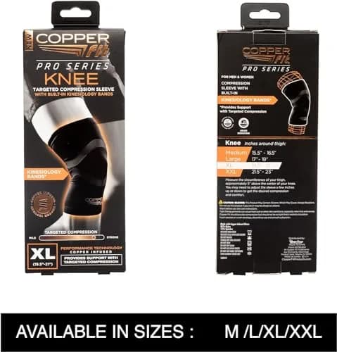 Copper Fit Pro Series Compression Knee Sleeve, Black, Large | Support for Athletes thumbnail 2