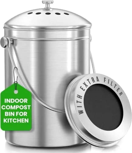 Utopia Kitchen Countertop Compost Bin 1.3 Gallon (4.92L) Stainless Steel Silver | Odorless Kitchen Waste Composter thumbnail 1