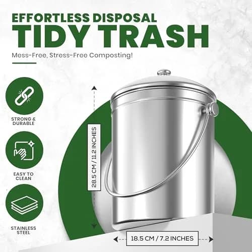 Utopia Kitchen Countertop Compost Bin 1.3 Gallon (4.92L) Stainless Steel Silver | Odorless Kitchen Waste Composter thumbnail 2