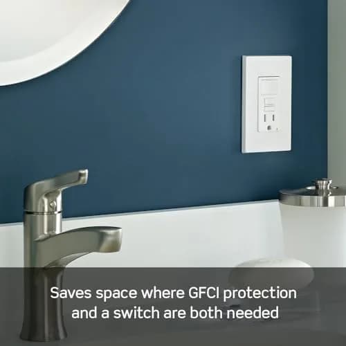 Leviton GFCI Combination Outlet with Switch, 15 Amp, Self-Test, Tamper-Resistant, Ivory | Safety Outlet with Integrated Switch thumbnail 2