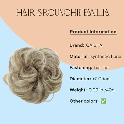 CAISHA Big Hairpiece Scrunchy Updo Bridal Hairstyle Light Blonde | Curly Messy Bun with Elastic Band thumbnail 2