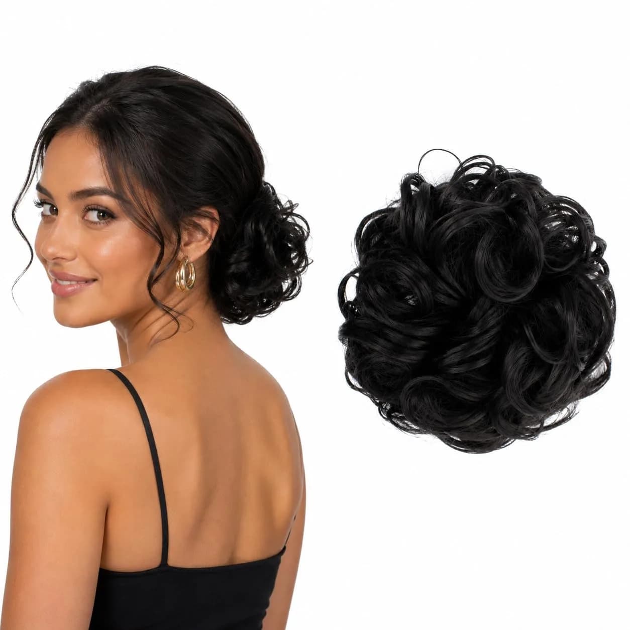 CAISHA Synthetic Scrunchie Donut Hair Piece Updo Black G1E | Heat-Resistant Synthetic Fiber, Washable, Easy to Use - main product image
