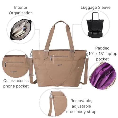Baggallini Avenue Tote 12x18 Laptop Tote Bag for Women | Lightweight Work Travel Carry On Bag thumbnail 4