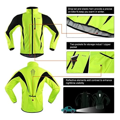 ARSUXEO Winter Warm UP Thermal Softshell Cycling Jacket Windproof Waterproof Green Medium thumbnail 4