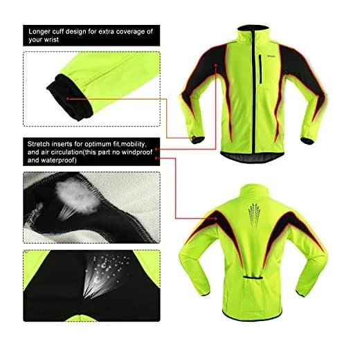 ARSUXEO Winter Warm UP Thermal Softshell Cycling Jacket Windproof Waterproof Green Medium thumbnail 5