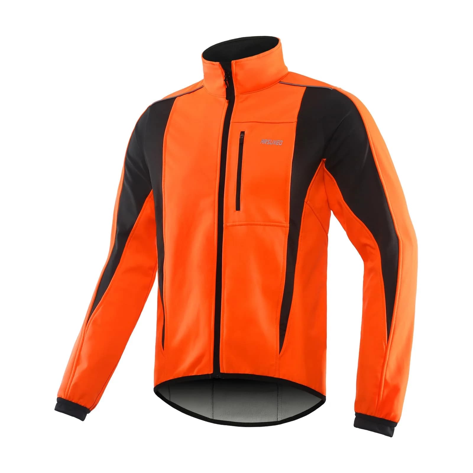 ARSUXEO Winter Cycling Jacket for Men, Fleece-Lined Softshell Orange S | Windproof & Breathable