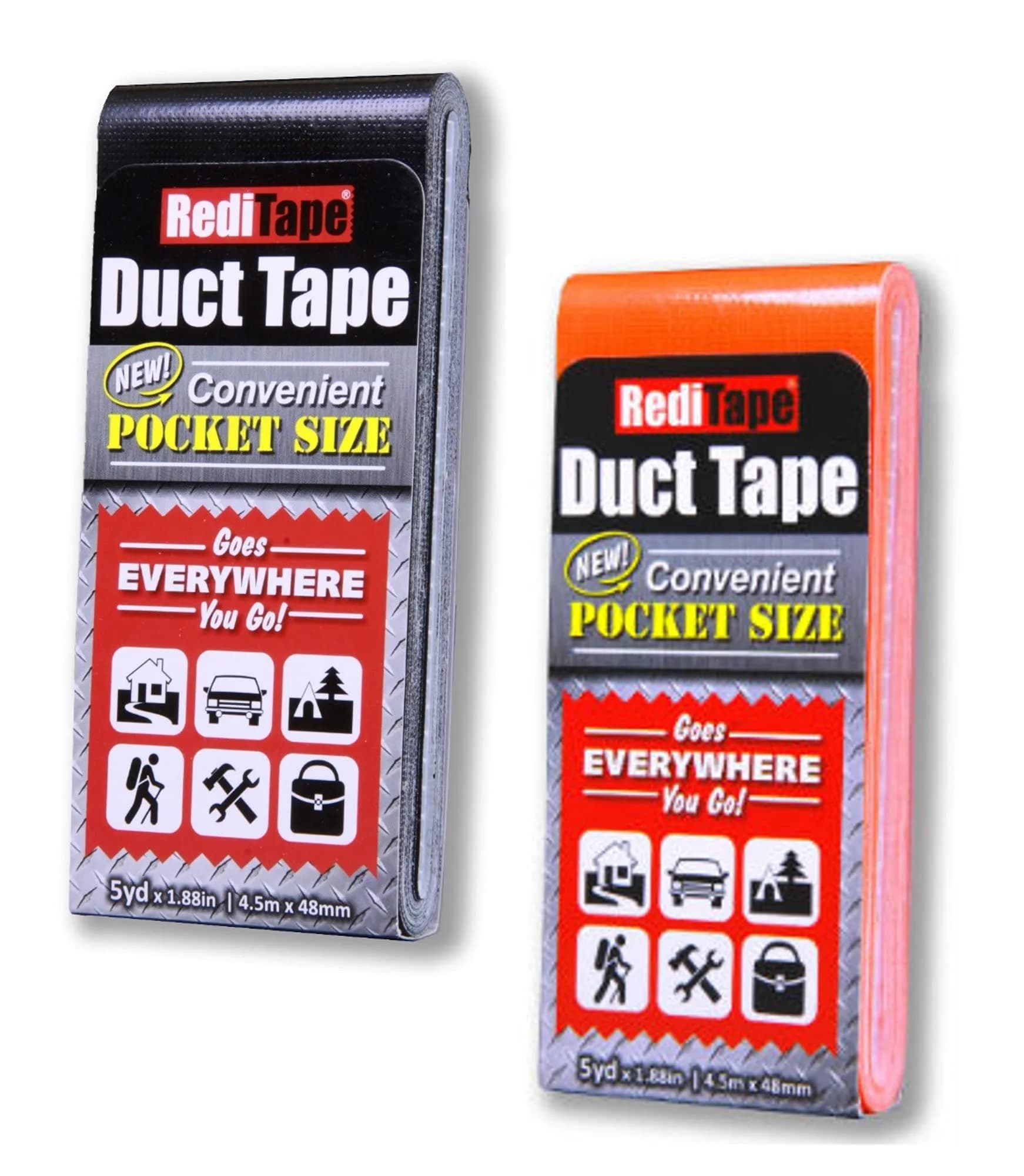 RediTape Travel Size Duct Tape 2-Pack (Black & Fluorescent Orange) | 5 Yards per Roll, Heavy Duty, Waterproof - main product image